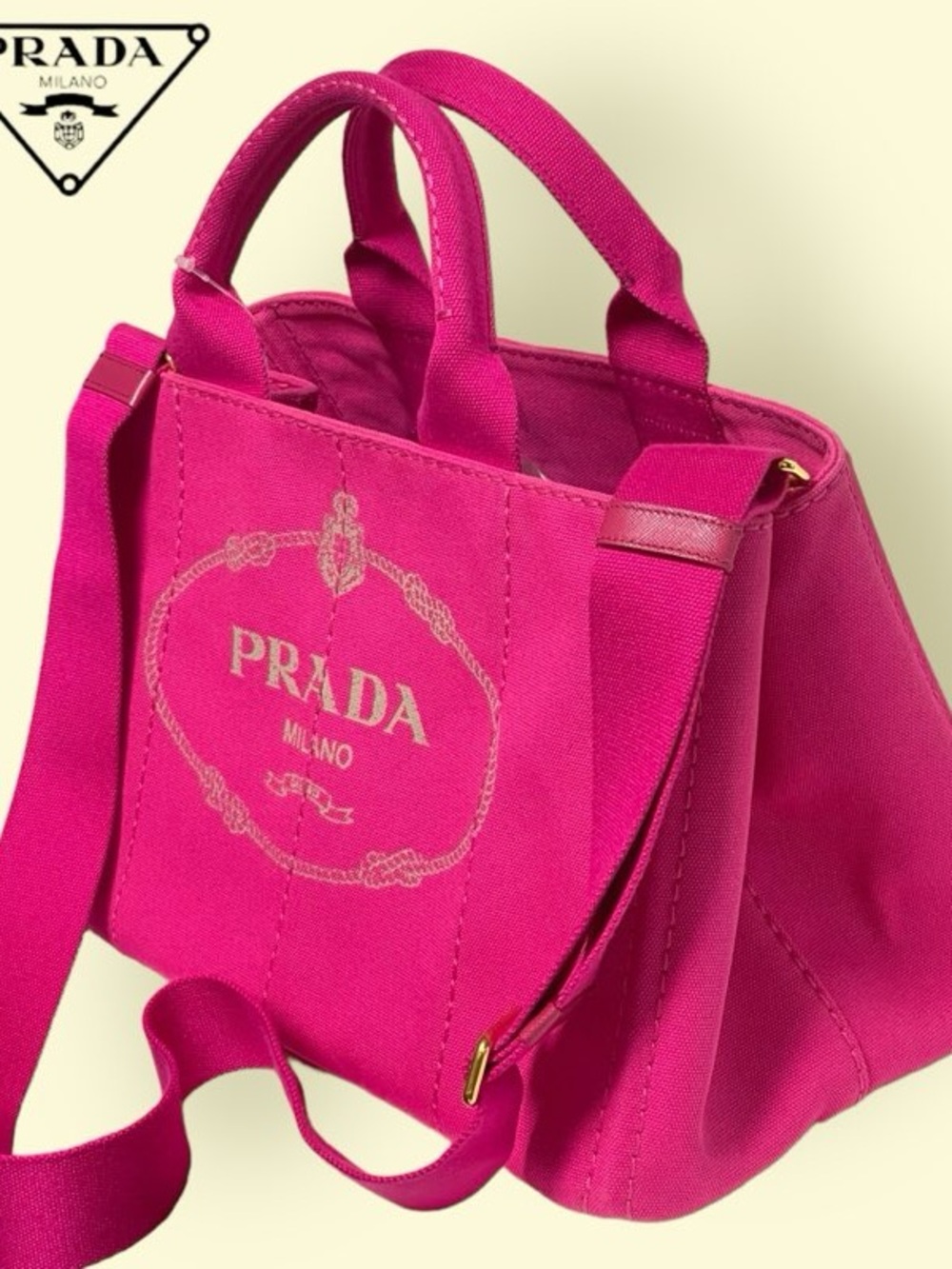 Prada Hot Pink Canvas Tote with Logo